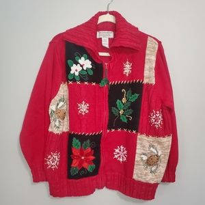 Grandma Sweater Christmas Holiday Vintage Zip Up Size 18 / 20